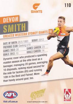 2013 Select Prime AFL #110 Devon Smith Back